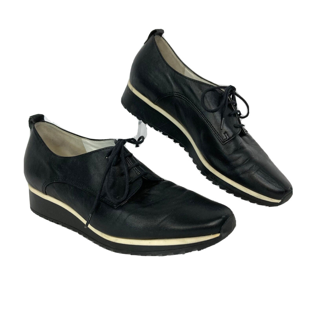 HOGL Shoes‎ Womens Sz 9.5 UK 7 Black Lace Up Flat Wedge Leather Casual